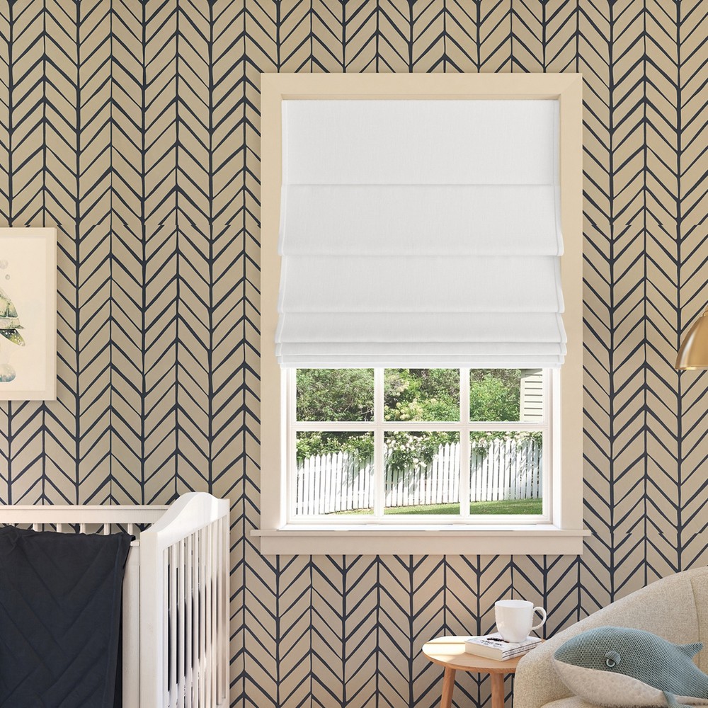 33"x64" Sun Zero 100% Blackout Pryer Textured Cordless Roman Window Shade White: Indoor Window Treatments, Blinds
