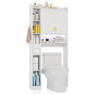Costway Over Toilet Shelf Freestanding Storage Cabinet Above Toilet with 2-Door Cabinet White/Brown/Gray - 1 of 4