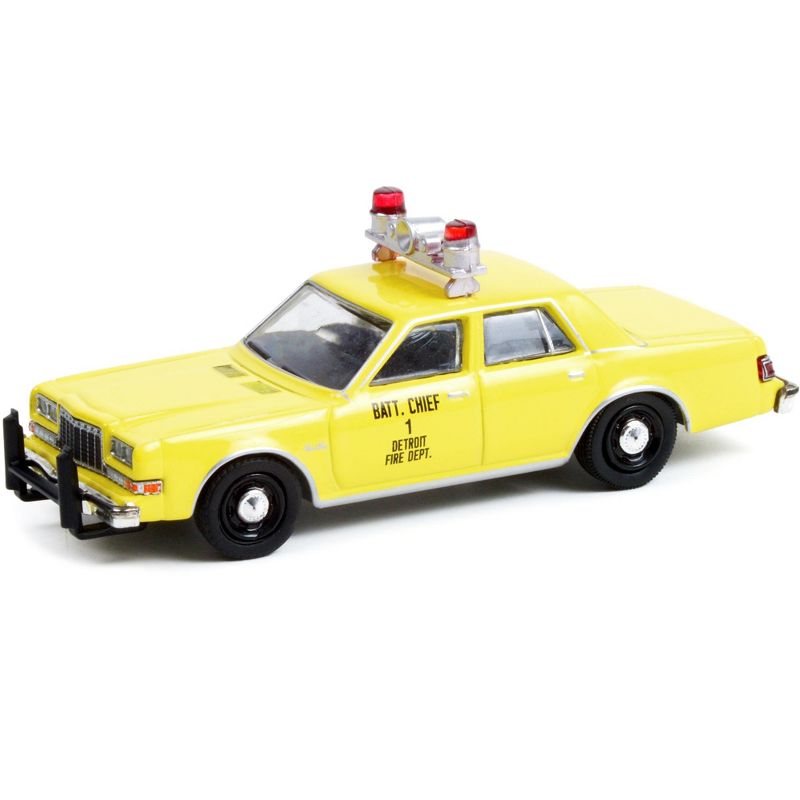 1982 Plymouth Gran Fury Yellow "Detroit Fire Dept Battalion Chief #1" (Michigan) 1/64 Diecast Model Car by Greenlight, 2 of 4