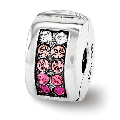 Black Bow Jewelry Sterling Silver with Pink Crystals Hinged Clip Bead Charm