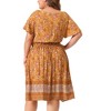 Agnes Orinda Women's Plus Size V Neck Short Sleeve Midi Boho Floral Smock Waist Outfits A Line Dresses - 4 of 4