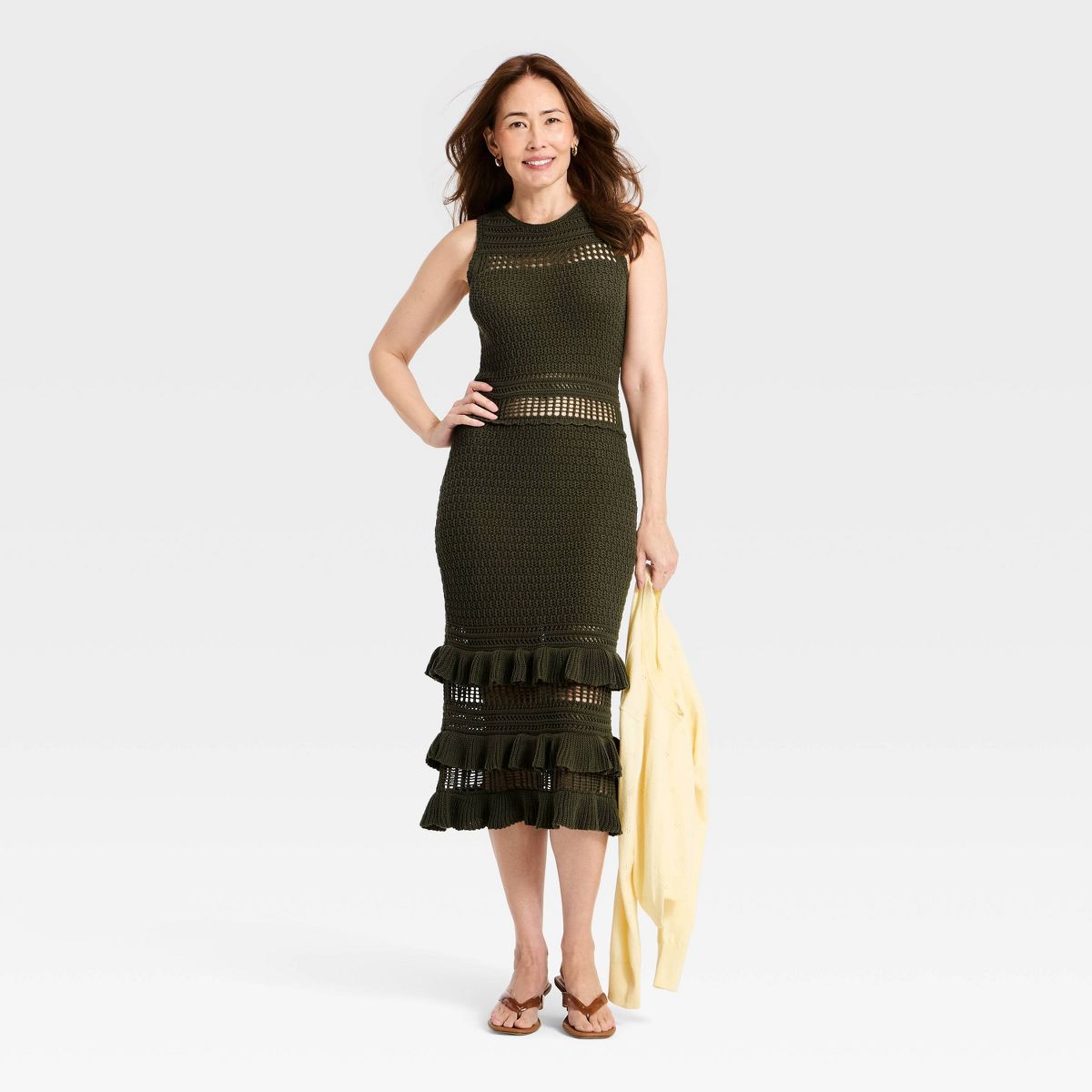 Women's Ruffle Sweater Midi Dress - A New Day™ - thumbnail 9