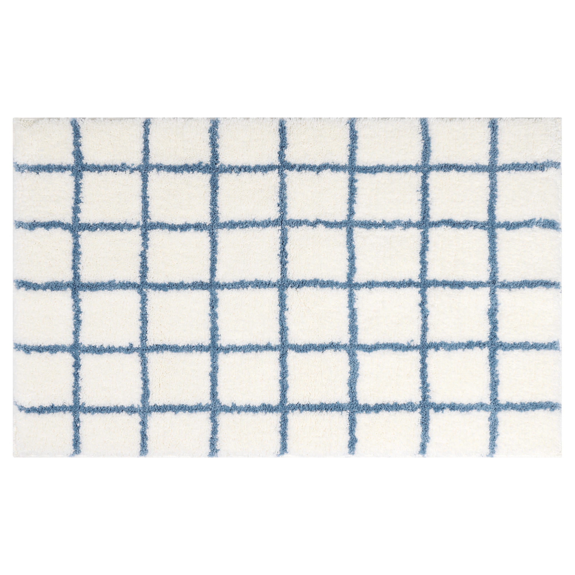 Unique Bargains Checkered Pattern Soft Absorbent Non-Slip Bathroom Rugs Blue-1 20" x 32"