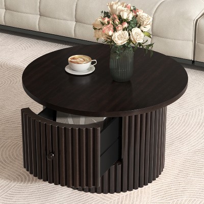 Lyngins 30.8" Square Farmhouse Coffee Table, 2-Tier Storage Center Table, Rustic Wood Finish Tea Table with Half Open Storage Compartment