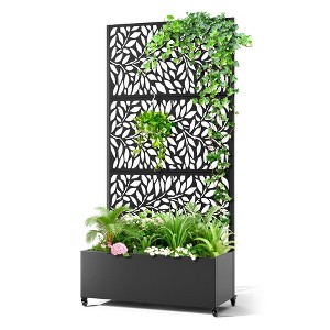 TOAOTBNBO Metal Privacy Screen with Leaf Pattern, Outdoor Planter Box with Wheels, Modern Outdoor Privacy Panels for Garden and Patio - 1 of 4