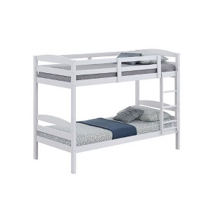 Royal Hampton Twin Bunk Bed, Convenient Ladder, Arch Slat Design, White Solid Wood - 1 of 4