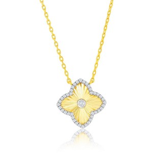 Bella Silver Sterling Silver, D-C Flower CZ Necklace - Gold Plated - Gold - 16+2 Inch - 1 of 2