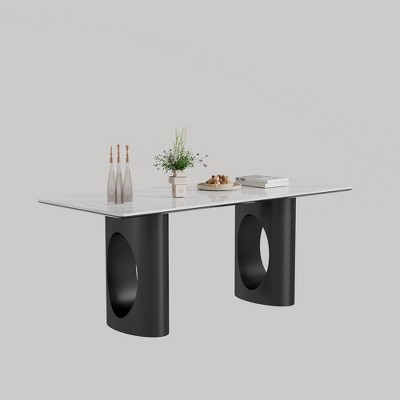 NicBex Dining Table Sintered Stone Composite Tempered Glass Table with Carbon Steel Base for Dining Room