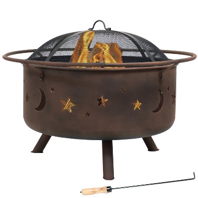 Sunnydaze Outdoor Camping Or Backyard Round Cosmic Stars And Moons Fire Pit With Cooking Grill Grate Spark Screen And Log Poker 30 Target