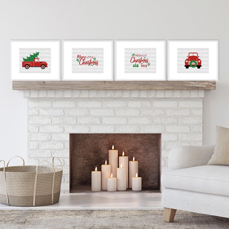 Big Dot of Happiness Merry Little Christmas Tree - Unframed Red Truck Christmas Linen Paper Wall Art - Set of 4 - Artisms - 8 x 10 inches, 2 of 8