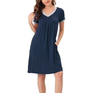 cheibear Women's Soft V-Neck Summer Pajama Lounge Dress with Pockets Nightgowns - 1 of 4