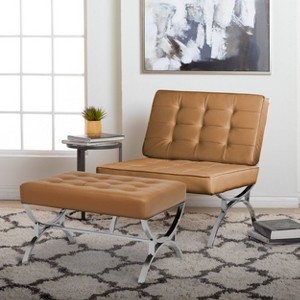 studio designs Newel Modern Square Ottoman Blended Leather and Chrome Metal Frame - 1 of 4