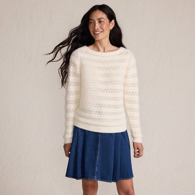 Lands' End Women's Fuzzy Eyelash Cable Boatneck Sweater