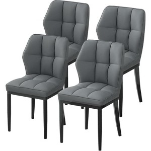 Bekrvio Mid Century Modern Dining Chairs, Upholstered Leather Armless Chairs with Checkered Pattern Back, for Kitchen & Dining Room - 1 of 4