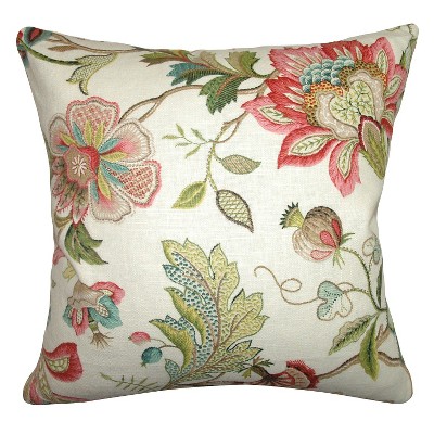 The Pillow Collection Set of 2 18 x 18 Down Filled Kerensa Floral Throw Pillows Neutral 2 Piece