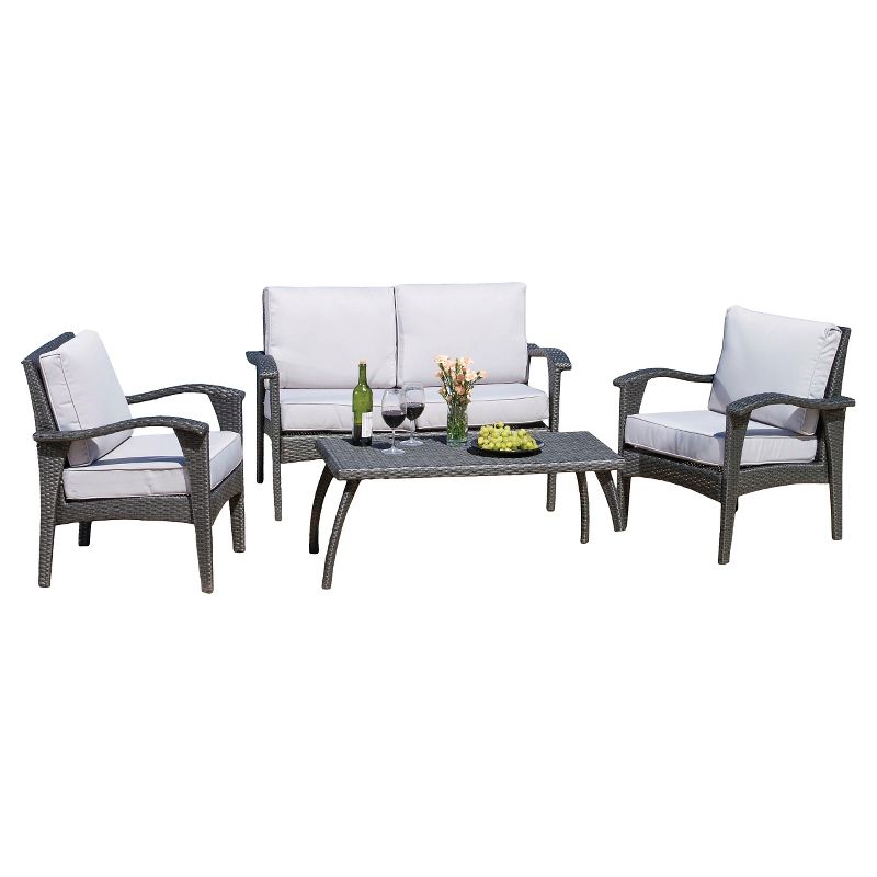 Honolulu Outdoor 4pc Wicker Seating Set and Cushions - Christopher Knight Home, 3 of 6