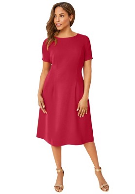 Jessica London Women’s Plus Size Fit & Flare Dress, 14 W - Classic Red ...