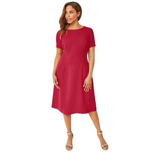 Jessica London Women’s Plus Size Fit & Flare Dress, 14 W - Classic Red ...