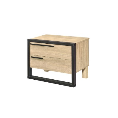 Erasto Oak and Black Wood Metal Accent Table with Storage