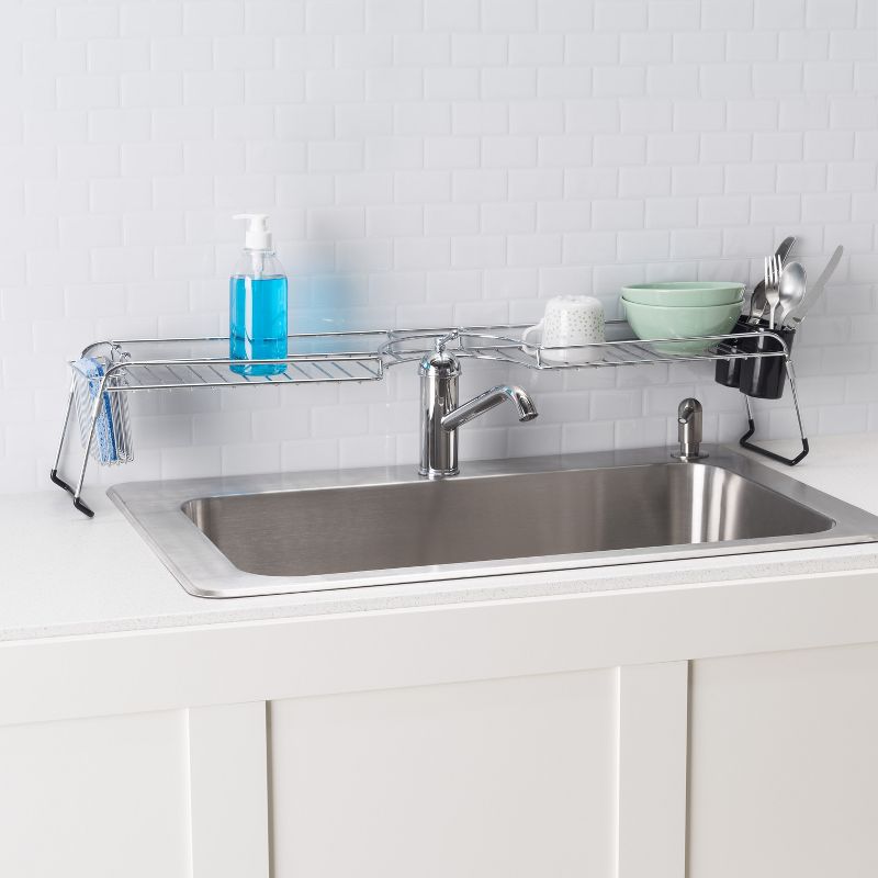 Home Basics Chrome Plated Steel  Faucet Spacer Over the Sink Shelf with Cutlery Holder, 5 of 6