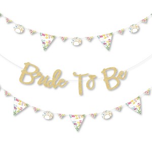 Big Dot of Happiness Wildflowers Bride - Boho Floral Letter Banner - 36 Banner Cutouts & No-Mess Real Gold Glitter Bride To Be Banner Letters - 1 of 4
