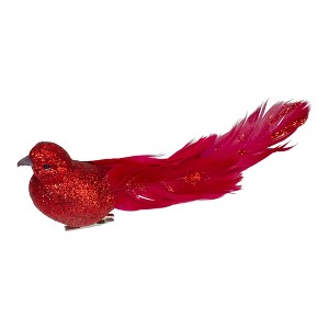 Northlight Glittered Bird With Feather Tail Christmas Clip On Ornament - 7" - Red - 1 of 4