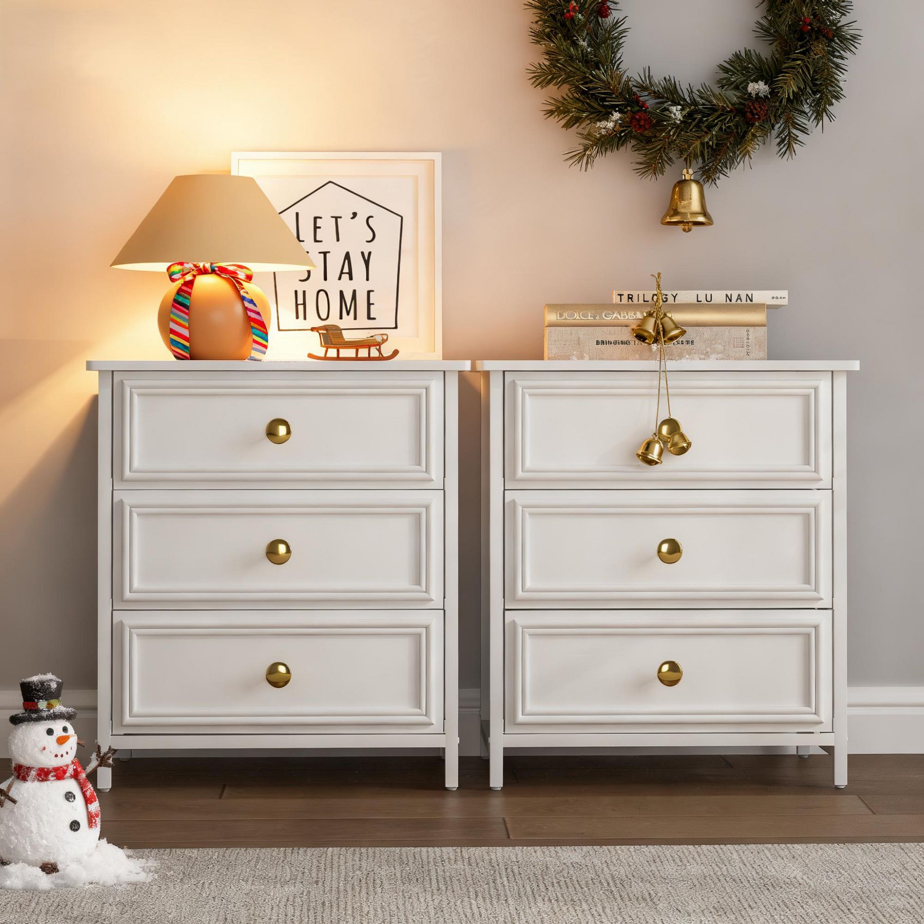 CIPACHO 2 Piece White 20 Tall 3 Drawer Nightstand Set Ideal for Living Room to Organize Small Essentials and Brighten Your Space