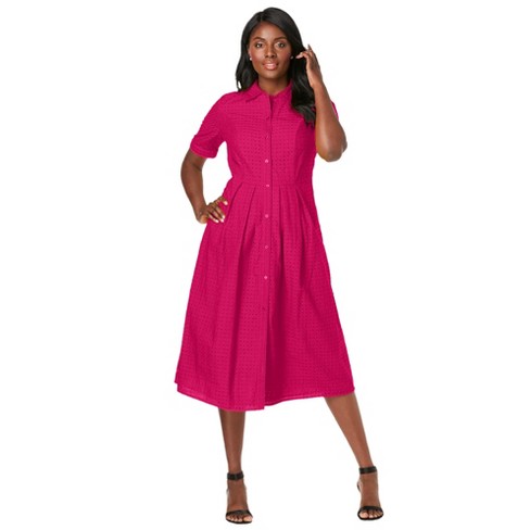 Jessica London Women's Plus Size Eyelet Shirt Dress - 26 W, Red : Target