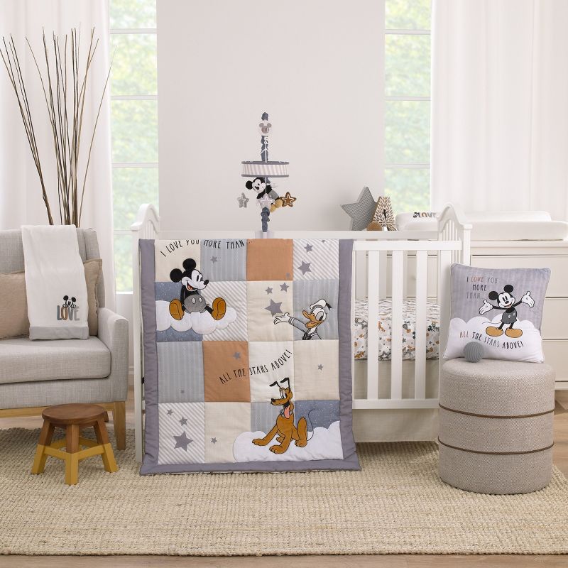 Disney Mickey Mouse Love Mickey Gray, White, and Tan I Love You More Than All The Stars Above Photo Op 100% Cotton Fitted Crib Sheet, 5 of 6