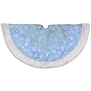 Northlight 48" LED Blue Iridescent Glittered Snowflakes Christmas Tree Skirt - 1 of 3
