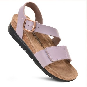 Aerothotic - Serena Double Strappy Open Toe Comfortable Leather Platform Sandals - 1 of 3
