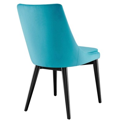Blue Velvet Upholstered Dining Chairs with Black Wood Legs, Set of 2