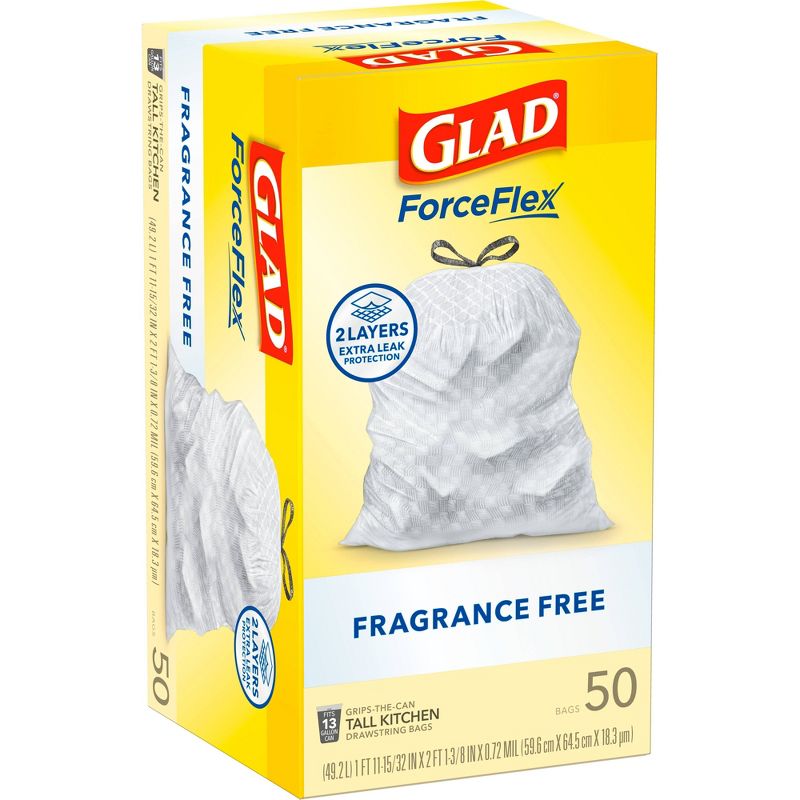 Glad ForceFlex Drawstring Fragrance Free Trash Bags - 13 Gallon - 50ct, 3 of 18