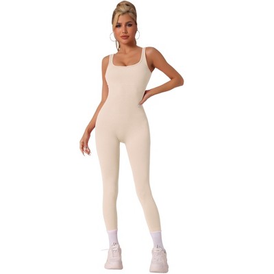 Allegra K Women's U Neck One Piece Jumpsuit Workout Sleeveless Tummy Control No Show Ribbed Shapewear Body Shapers