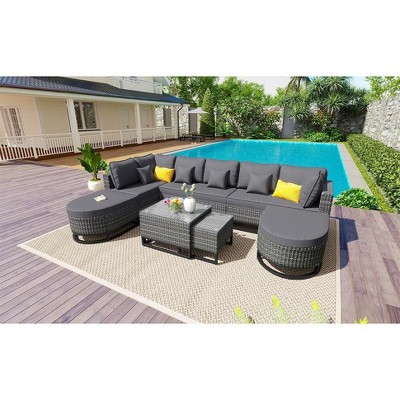 CAVINAS Patio Furniture Sets, Freely Combinable Rattan Outdoor Sofa Sets, Modern Patio Conversation Sets for Gardens