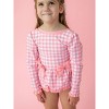 RuffleButts Girls UPF50+ Long Sleeve One Piece Bow Peplum Rash Guard Swimsuit - Bubblegum Pink Gingham, 10 - 3 of 4