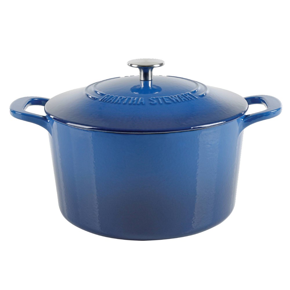 Martha Stewart Gatwick 7qt Enamel Cast Iron Dutch Oven Classic Blue: Oven-Safe, Gas & Electric Compatible, 15" Diameter