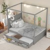 Whisen Queen Size Canopy Platform Bed with Twin Size Trundle and Three Storage Drawers - 2 of 4