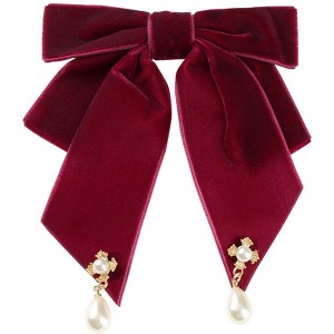 INSPIRE CHIC Women's Retro Velvet Ribbon Pre-Tied Big Bowknot Brooch Pin - 1 of 4