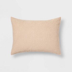 Matelassé Medallion Coverlet Sham Beige - Threshold™ - 1 of 4