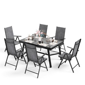 Captiva Designs 7pc Patio Dining Set with Slat-top Rectangle Table & Sling Foldable Chair - 1 of 4
