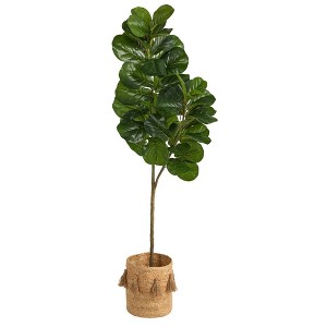 Nearly Natural 5.5-ft Fiddle Leaf Fig Artificial Tree in Handmade Natural Jute Planter with Tassels - 1 of 4
