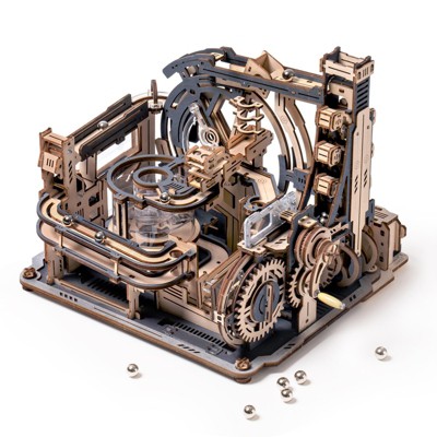 ROBOTIME 3D Jigsaw Wooden Puzzle Marble Run Spaceport Model Kit for Adults and Kids, Multicolored, 12.28"*9.88"*9.06"