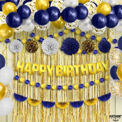 KatchOn, Blue and Gold Birthday Decorations Set - Pack of 47 | Happy Birthday Party Decoration