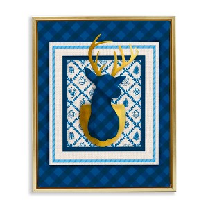 Stupell Industries Winter Plaid Deer Gold Detail Floating Frame Canvas Art - 1 of 4
