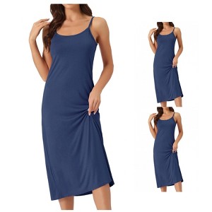INSPIRE CHIC Women's 2 Pcs Nightgown Sleeveless Spaghetti Strap Midi Cami Camisole Full Slip Under Dress - 1 of 4