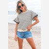 Amaryllis Women’s Striped Short Sleeve Ruffle Hem Top with Scalloped Trim Crew Neckline Relaxed Fit - 3 of 4