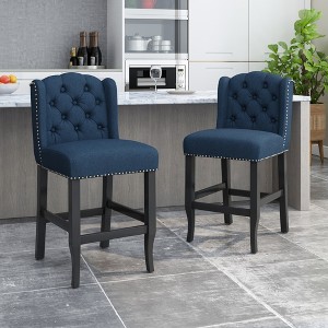 Set of 2 27" Vienna Contemporary Fabric Tufted Wingback Counter Stools with Nailhead Accents, for Kitchen Island - 1 of 4