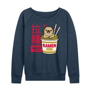 Women's - Instant Message - Ramen Pug Lightweight French Terry Wide Neck Long Sleeve Graphic Shirt - 1 of 4