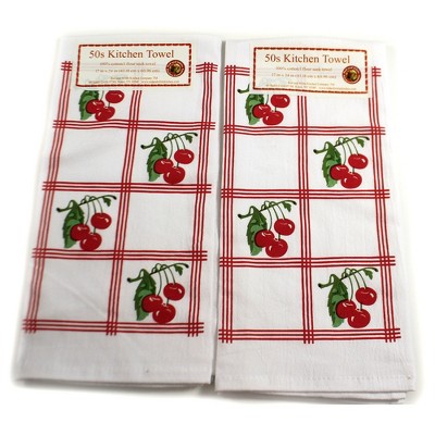 Decorative Towel 24.0" Country Cherries Red Set/2 100% Cotton 50S Design Retro  -  Kitchen Towel